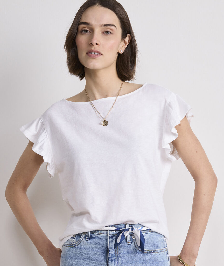 Vineyard Vines W Flutter Sleeve Tee WHITE