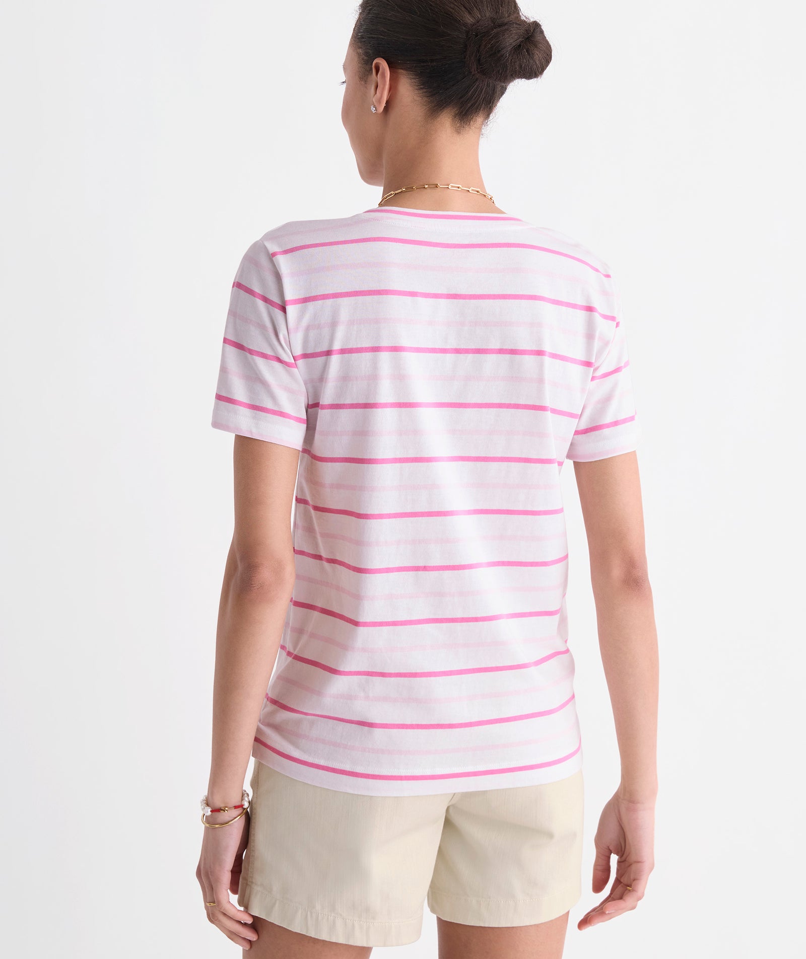 Vineyard Vines W SS Supima Jersey V-Neck Tee STRIPE BAHAMA BREEZE