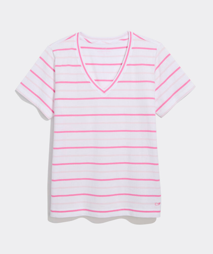 Vineyard Vines W SS Supima Jersey V-Neck Tee STRIPE BAHAMA BREEZE