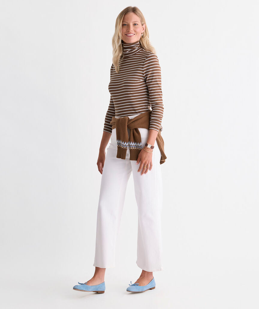 Vineyard Vines W Rib Turtleneck COCONUT STRIPE