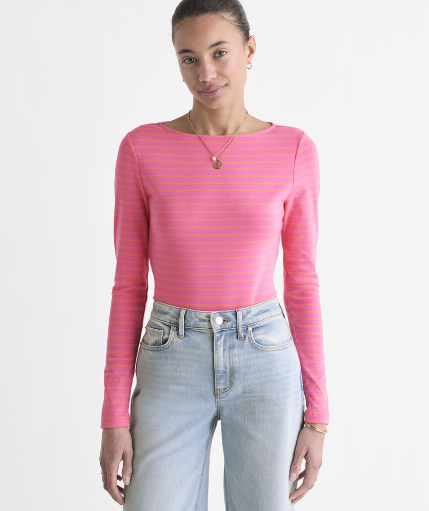 Vineyard Vines W LS Simple Boatneck Tee BAHAMA BREEZE