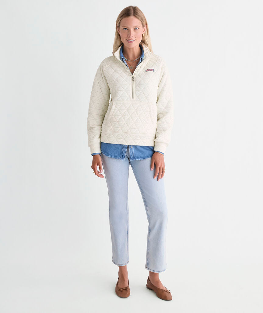 Vineyard Vines W Quilted 1/2 Zip Shirt MARSHMALLOW