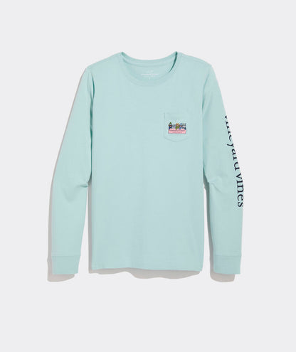 Vineyard Vines W LS Winter Pups Logo Box Tee AQUA HAZE