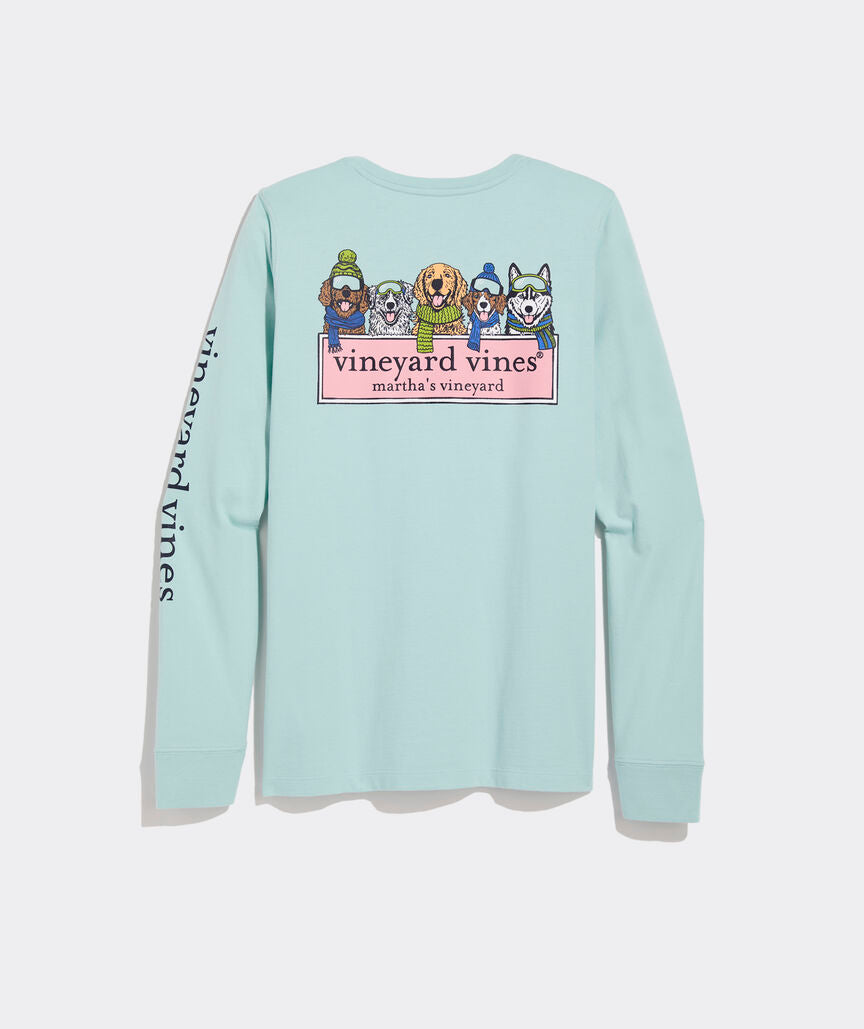 Vineyard Vines W LS Winter Pups Logo Box Tee AQUA HAZE