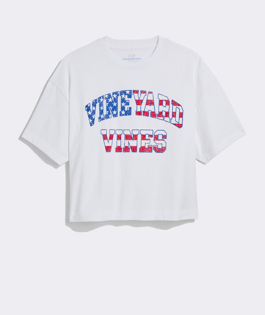 Vineyard Vines W SS USA Boxy Crop Tee WHITE