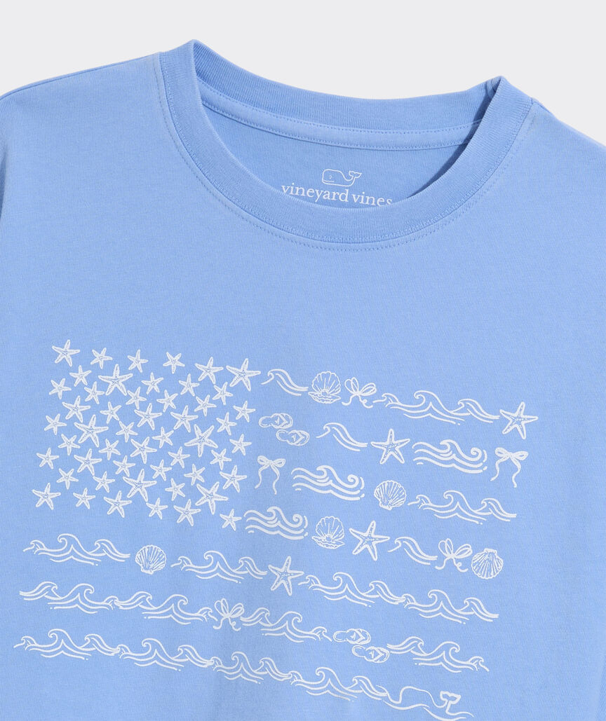 Vineyard Vines W SS Beach Icon US Flag Boxy Tee SERENITY BLUE