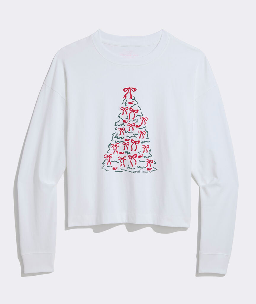 Vineyard Vines W LS Bow Tree Boxy Tee WHITE CAP