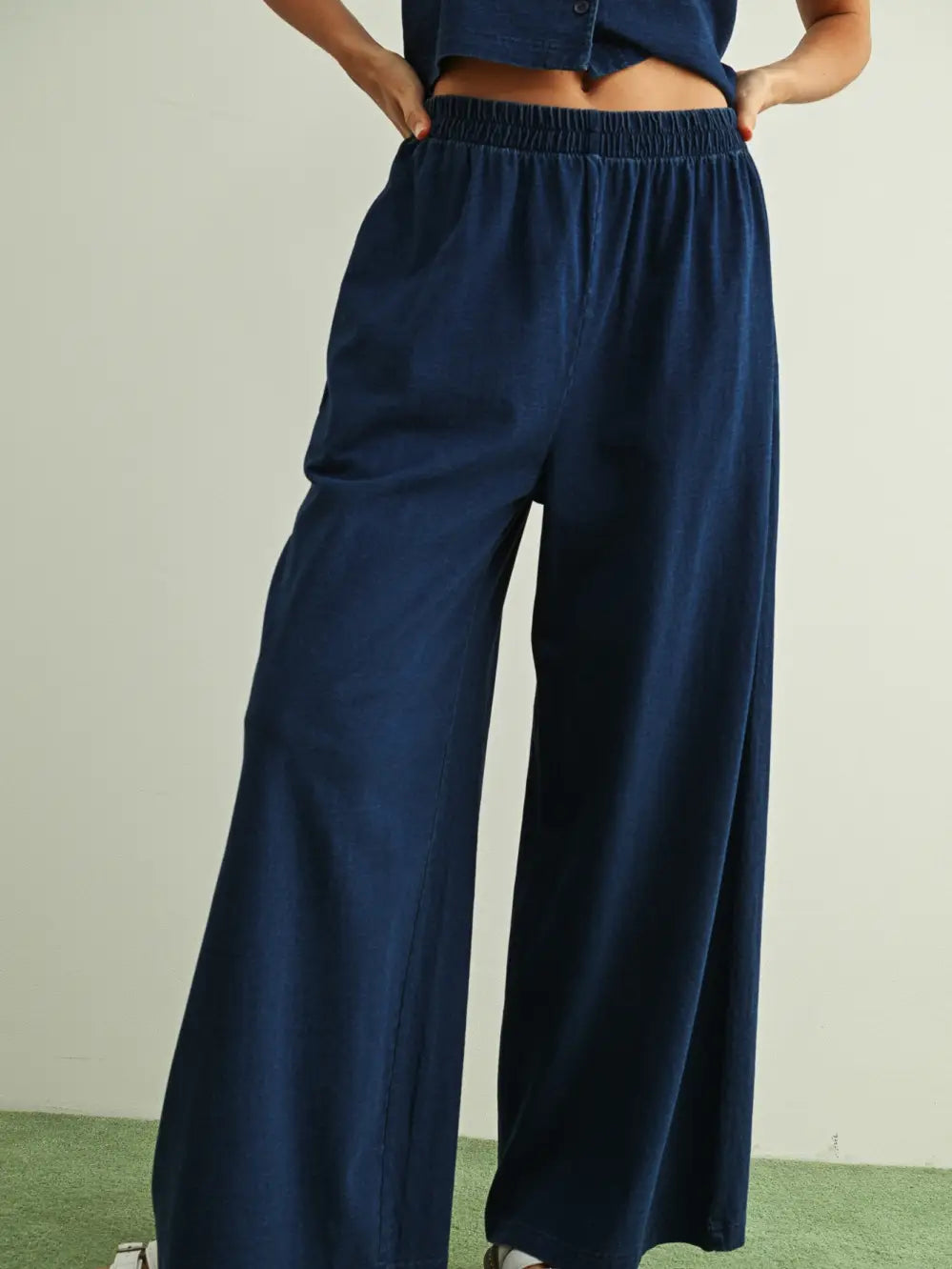 Miou Muse W Dye And Wash Knitted Pant INDIGO