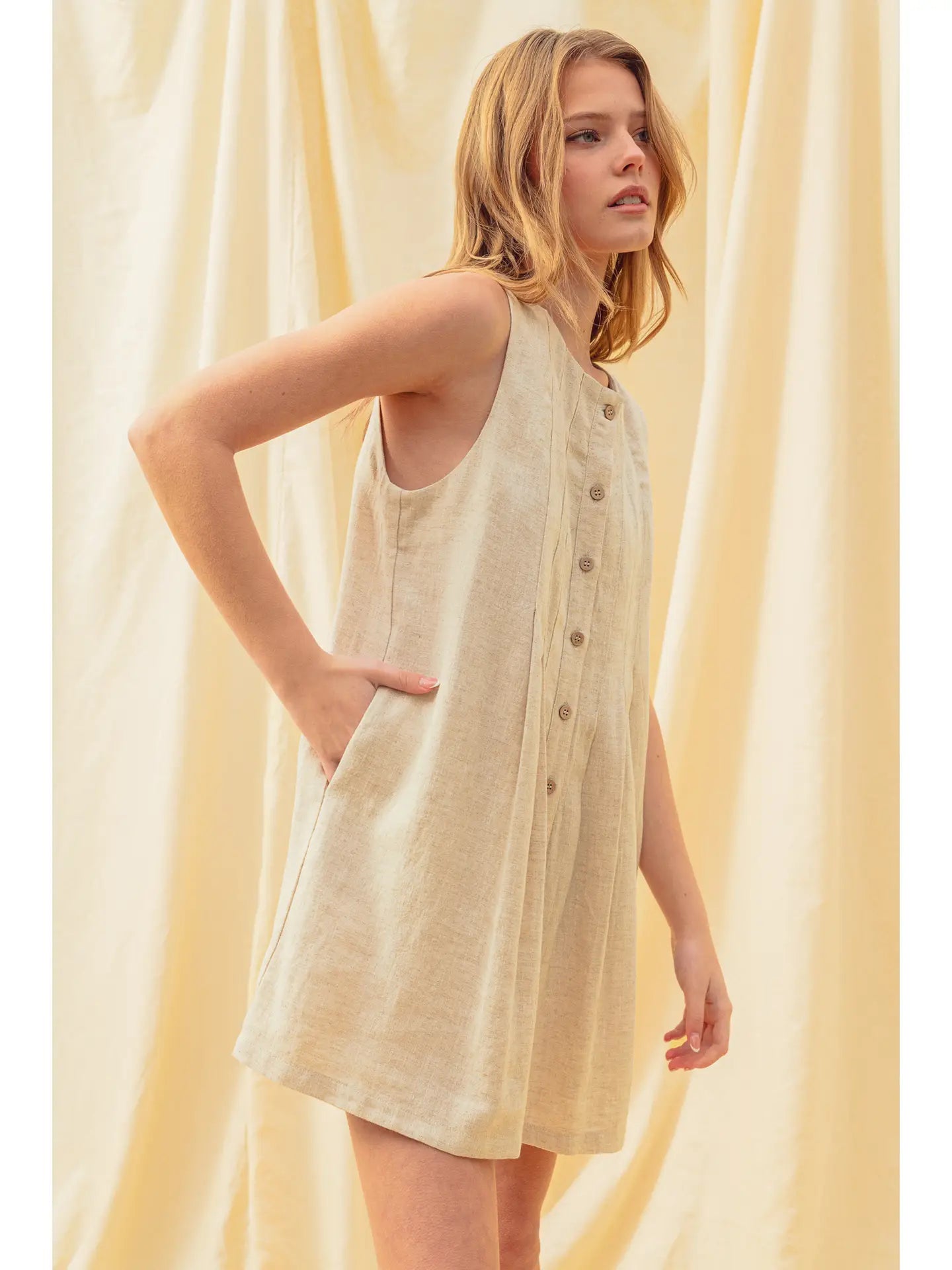 Miou Muse W Pleated Front Romper OATMEAL