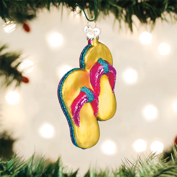 Old World Christmas Ornament YELLOW FLIP FLOPS