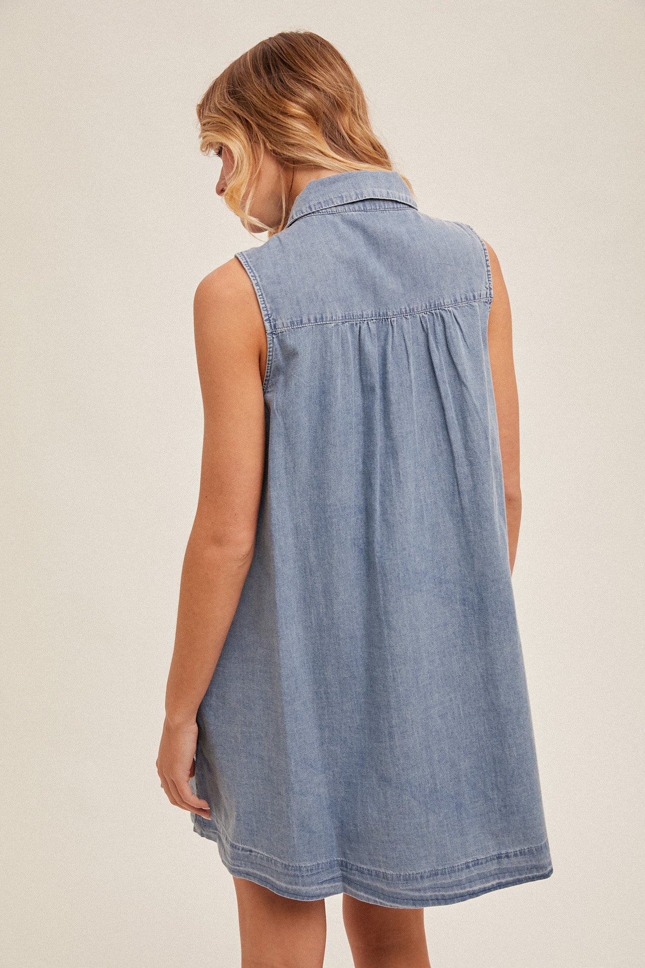 Hem & Thread W Collared Pleated Swing Dress DENIM