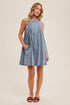 Hem & Thread W Collared Pleated Swing Dress DENIM