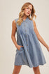 Hem & Thread W Collared Pleated Swing Dress DENIM