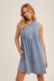 Hem & Thread W Collared Pleated Swing Dress DENIM