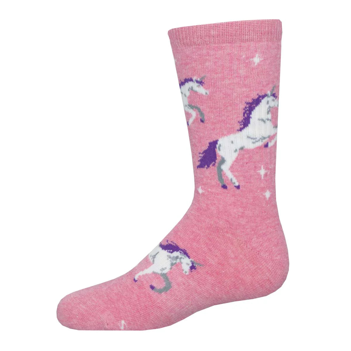 Socksmith Kid's Active Crew Unicorn Stars PINK HEATHER