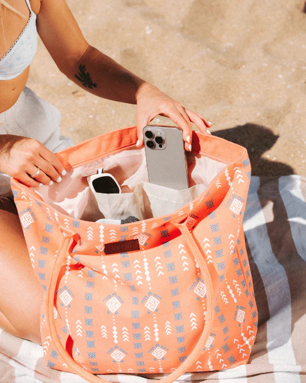 Sand Cloud Diamond Mudcloth Beach Tote BURNT CORAL