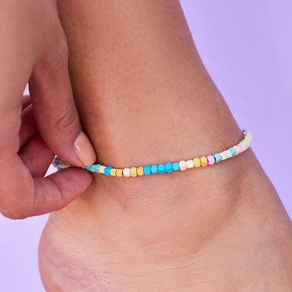 Pura Vida Bahama Bead Stretch Anklet SILVER