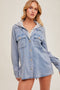 Hem & Thread W Hooded Button Down Denim Shacket
