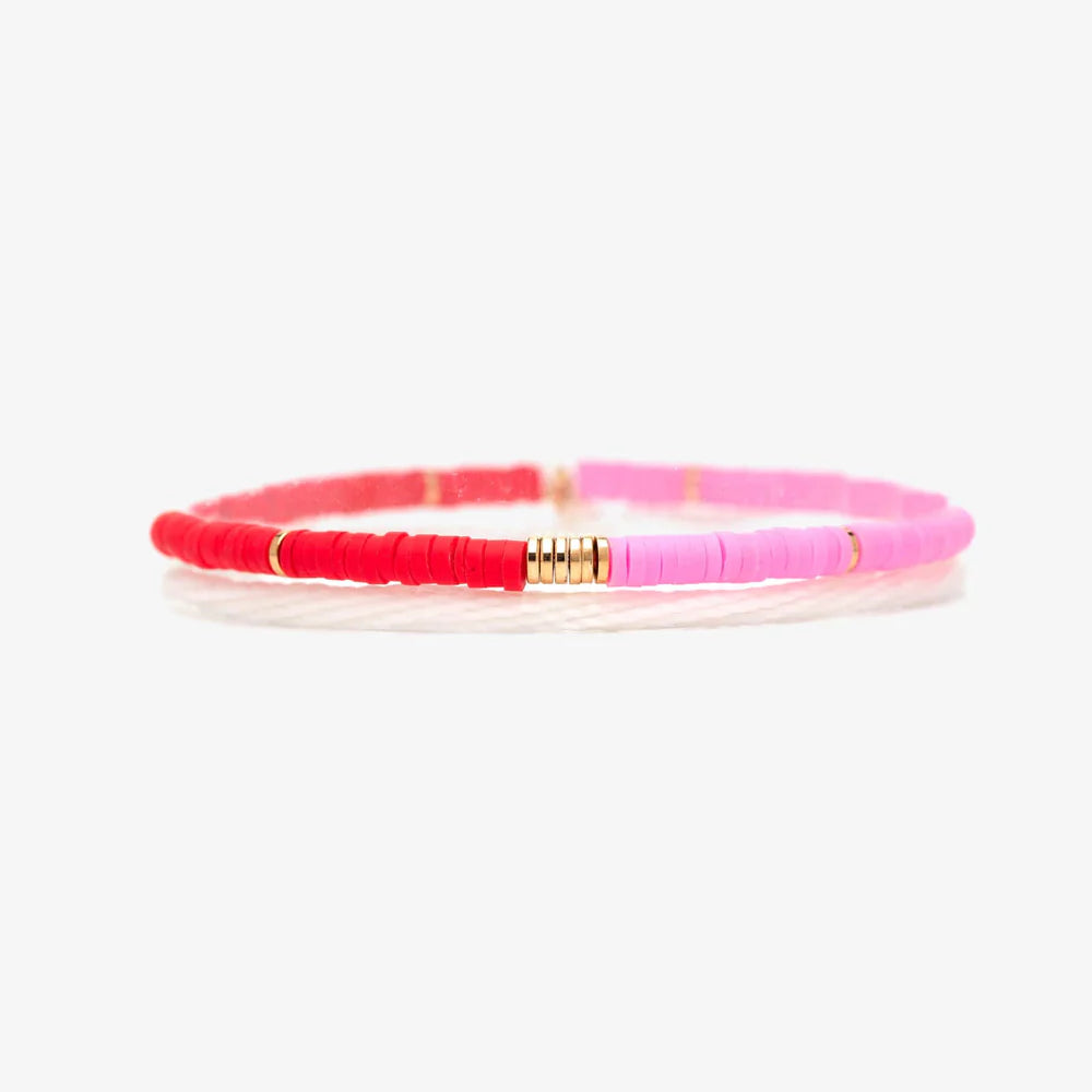 Pura Vida Pink/Red Stretch Vinyl Bracelet Set GOLD