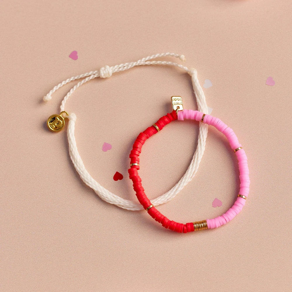 Pura Vida Pink/Red Stretch Vinyl Bracelet Set GOLD