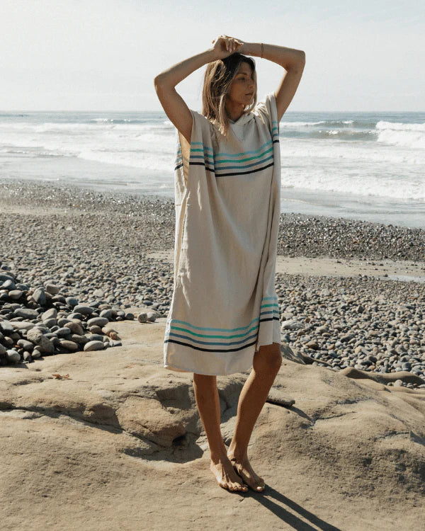 Sand Cloud W Border Classic Stripe Poncho AQUA