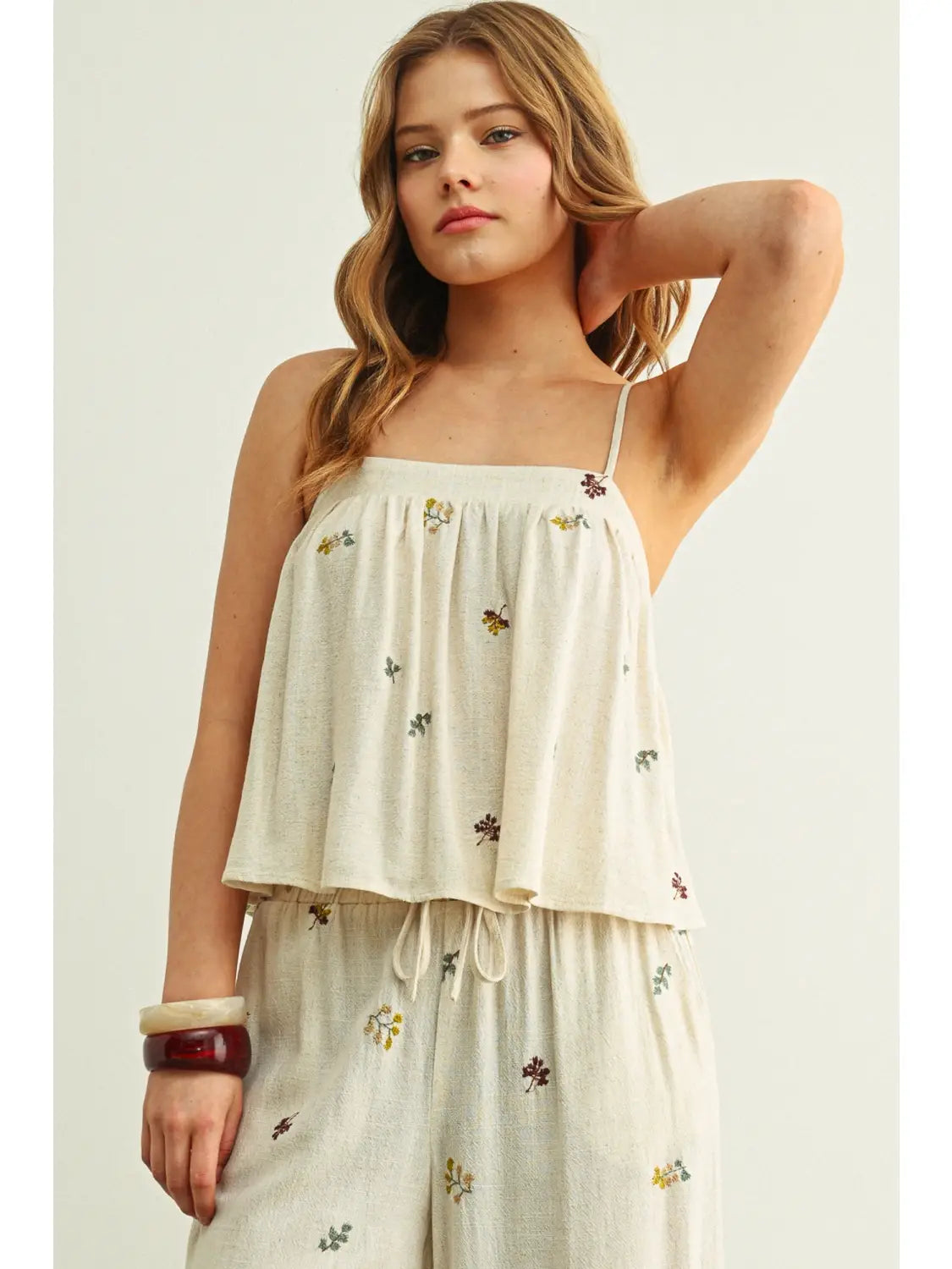 Miou Muse W Embroidered Gauze Crop Top BEIGE