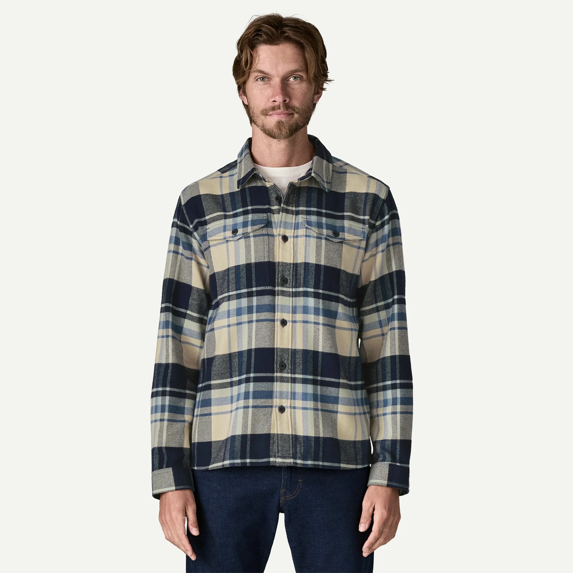 Patagonia M Fjord Flannel HIBERNATE SUNKEN BLUE