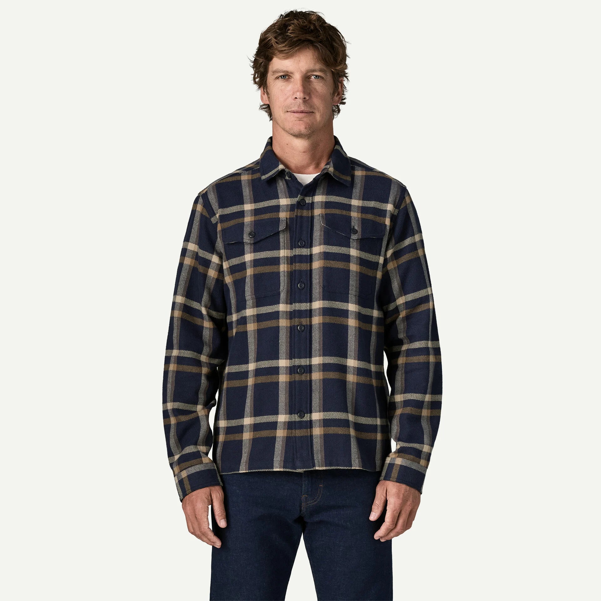 Patagonia M LS Fjord Flannel Shirt CROSSING: NEW NAVY