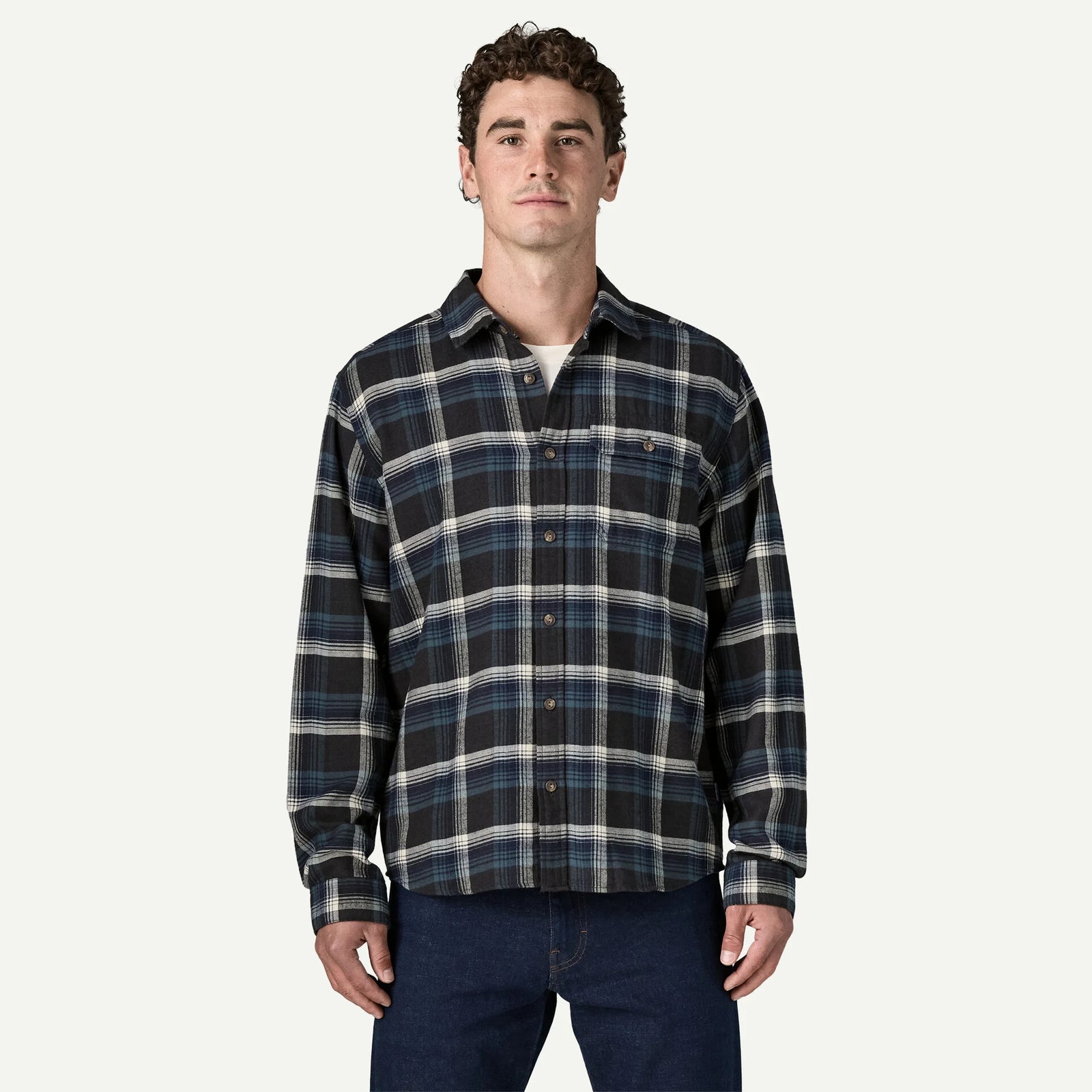 Patagonia M LS LW Fjord Flannel COZY CABIN INK BLACK
