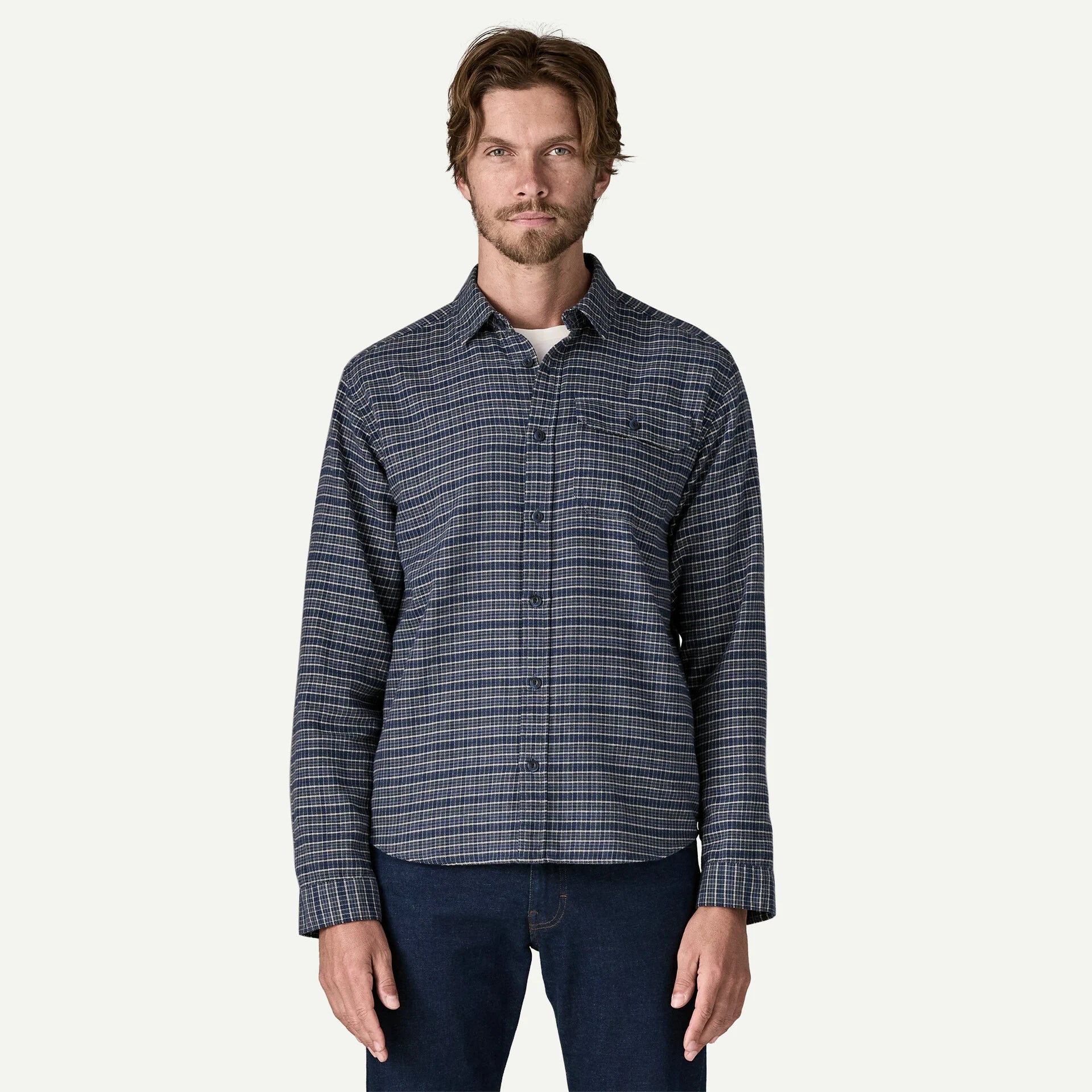 Patagonia M LW Fjord Flannel TRACKS SUNKEN BLUE