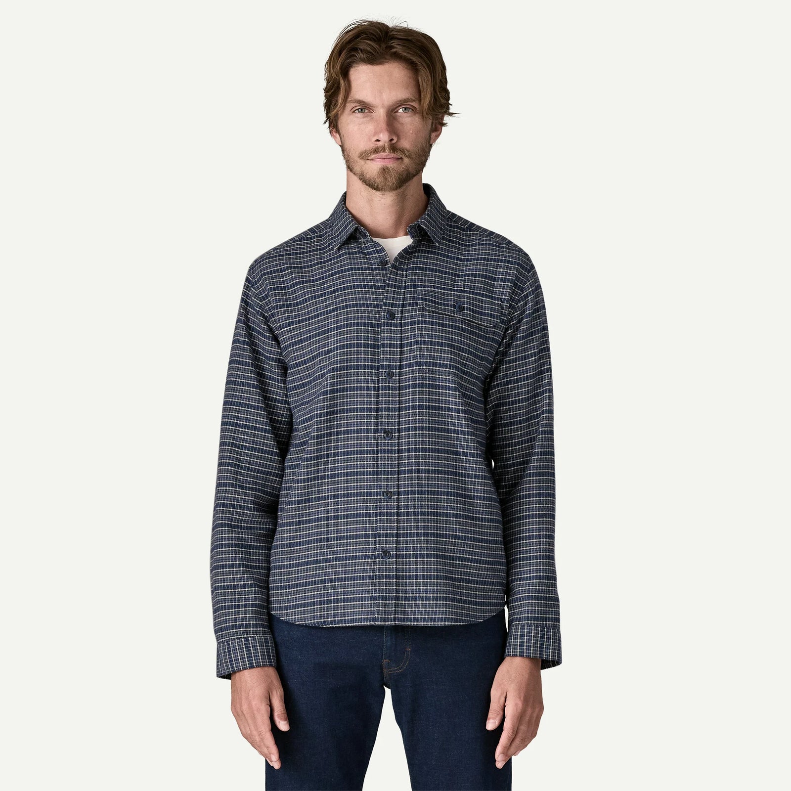 Patagonia M LW Fjord Flannel TRACKS SUNKEN BLUE