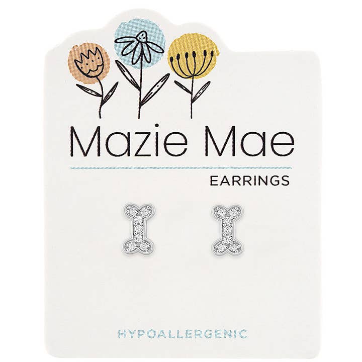 Mazie Mae CZ Dog Bone Studs SILVER