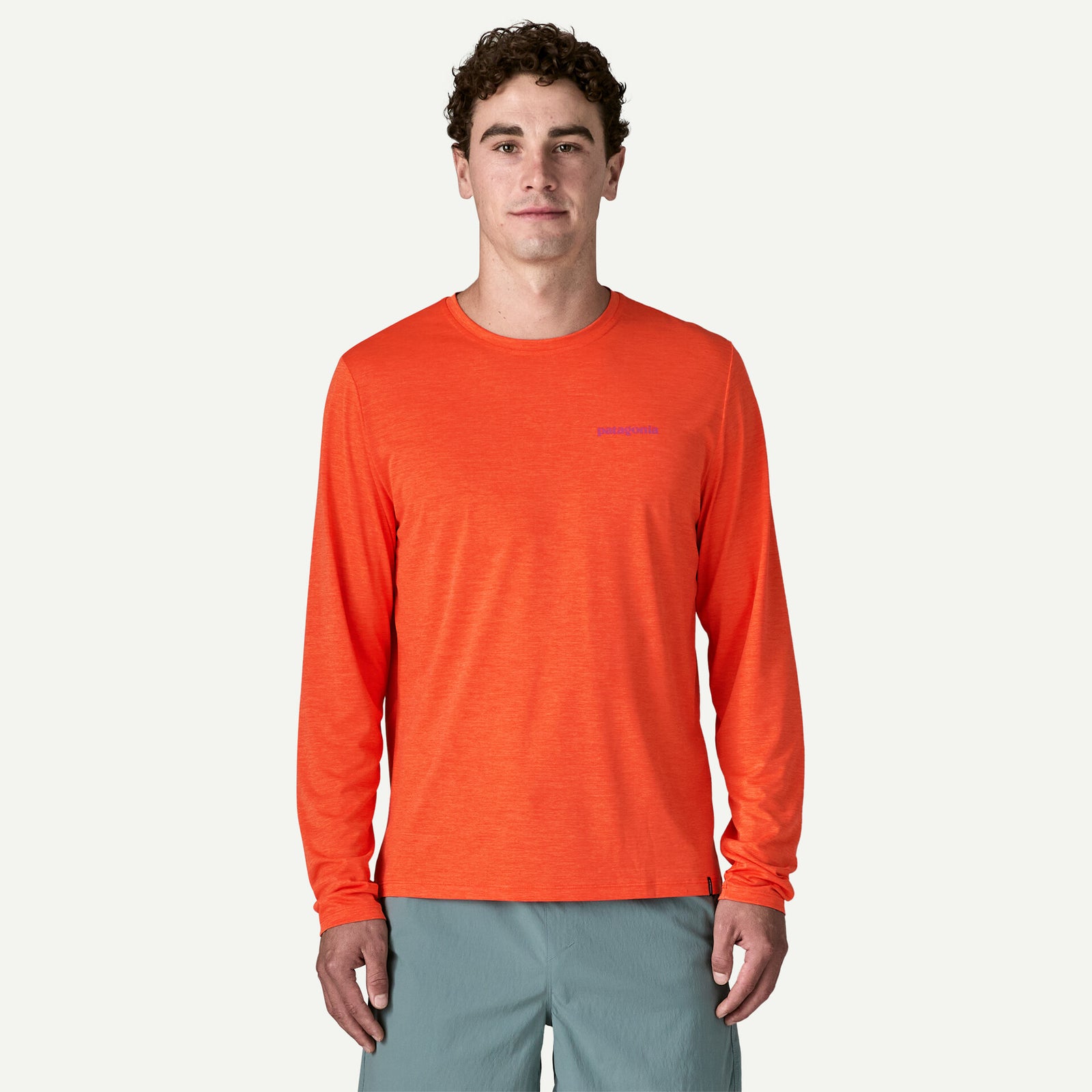 Patagonia M LS Cap Cool Boardshort Logo Tee ORANGE PEEL X-DYE