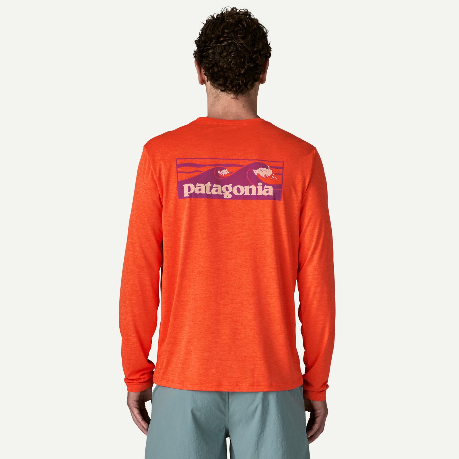Patagonia M LS Cap Cool Boardshort Logo Tee ORANGE PEEL X-DYE