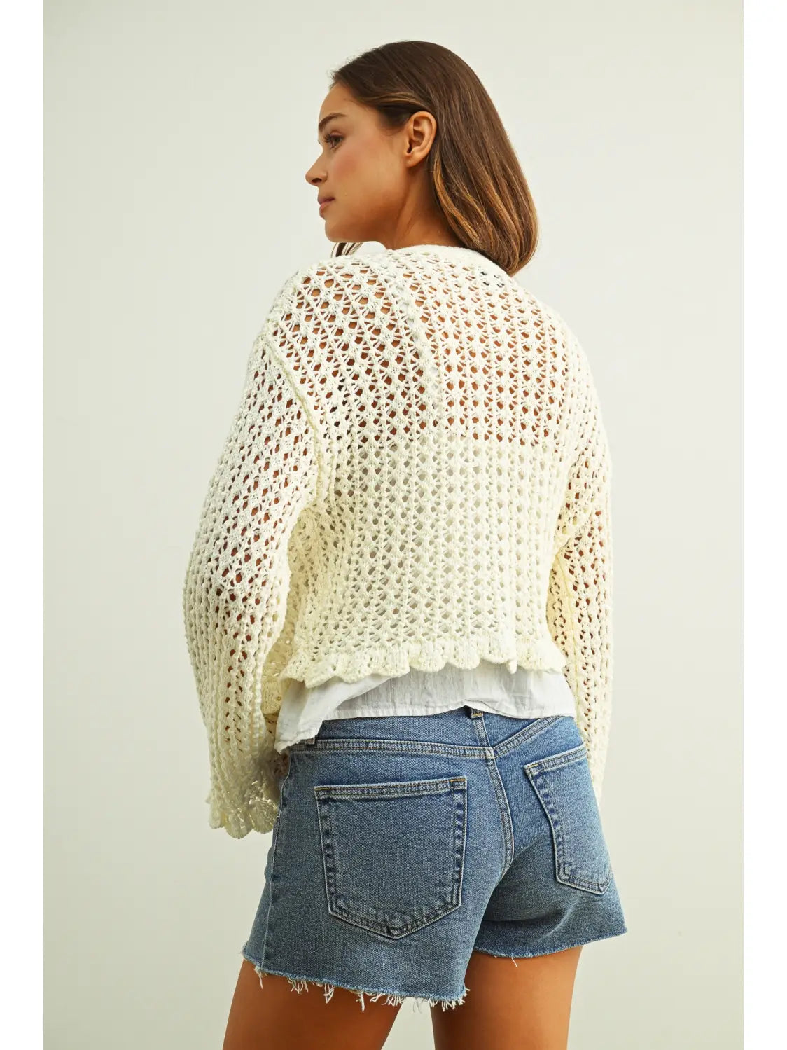 Miou Muse W LS Ruffle Detail Cardigan IVORY