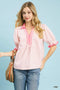 Umgee W Seersucker Stripe Ruffle Sleeve Top PINK