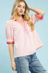 Umgee W Seersucker Stripe Ruffle Sleeve Top PINK