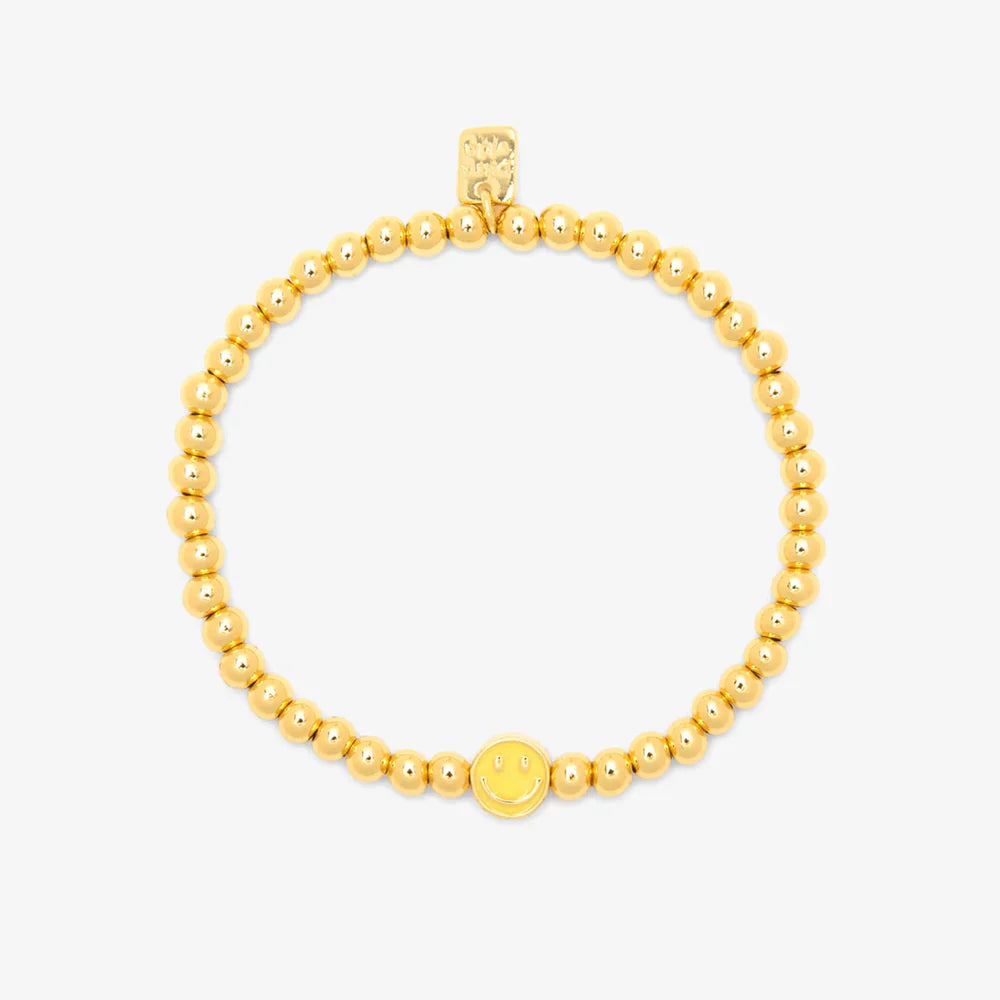 Pura Vida Happy Face Stretch Bracelet GOLD