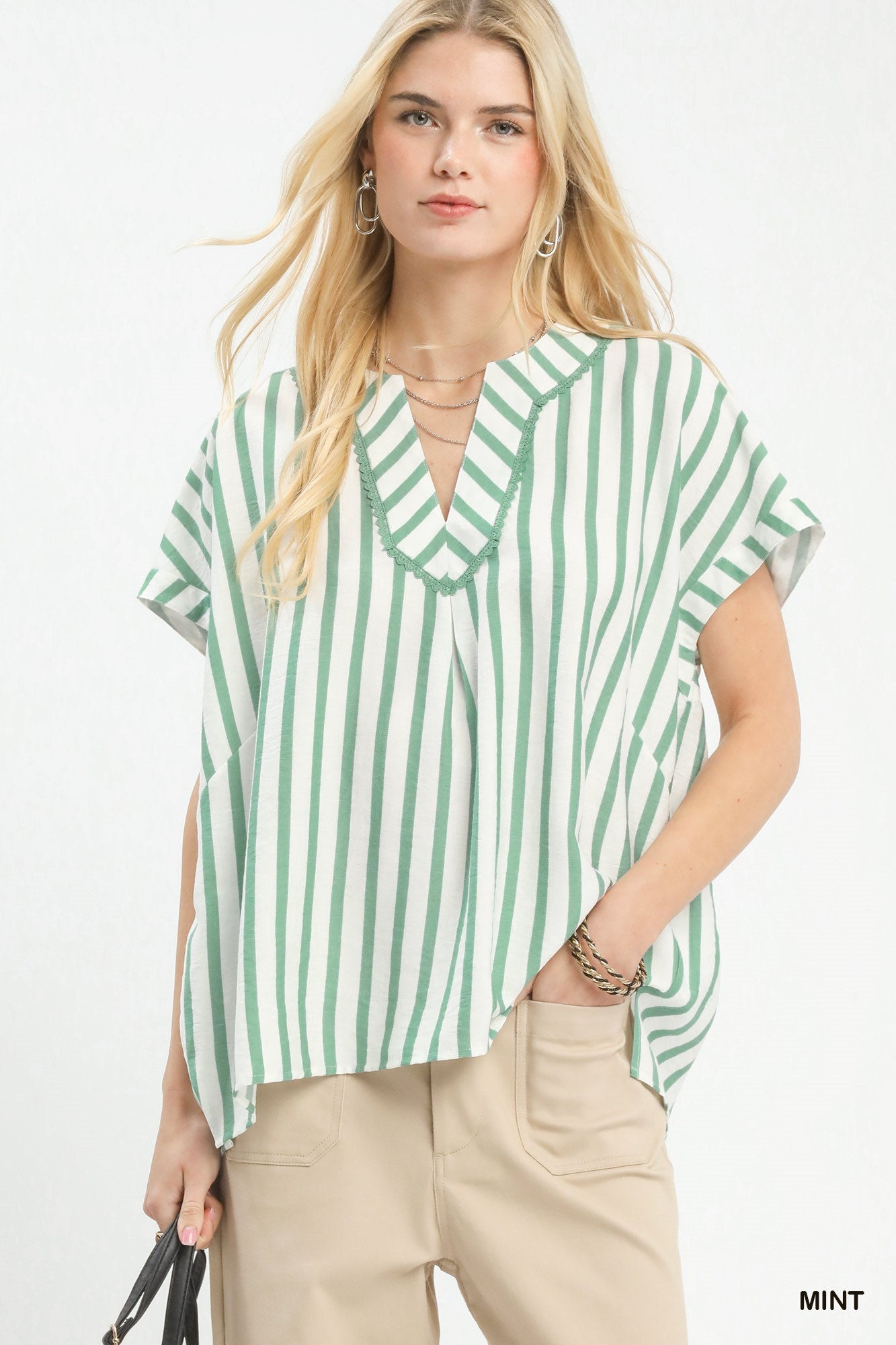 Umgee W Mixed Stripe Oversized Top MINT