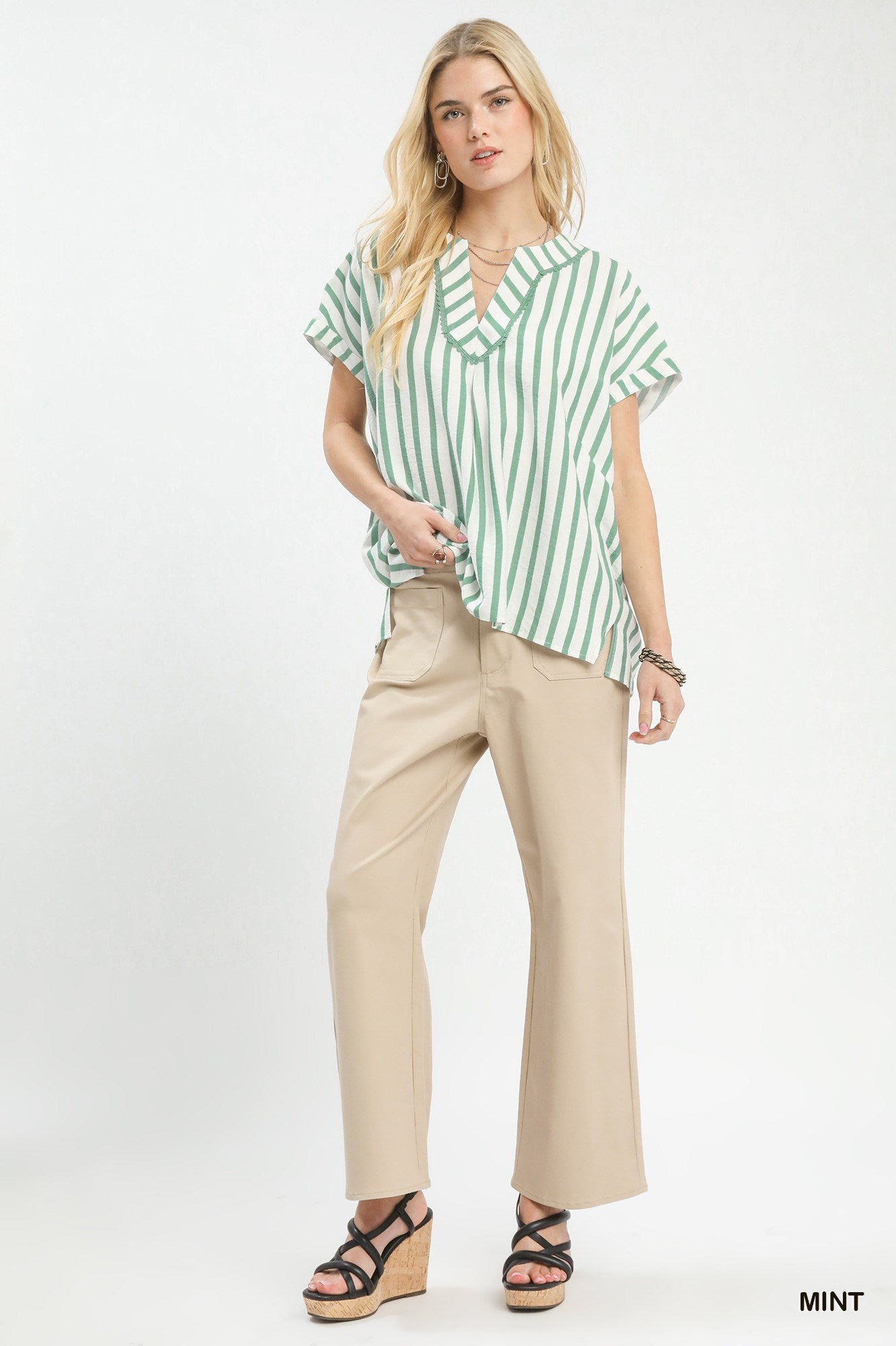 Umgee W Mixed Stripe Oversized Top MINT