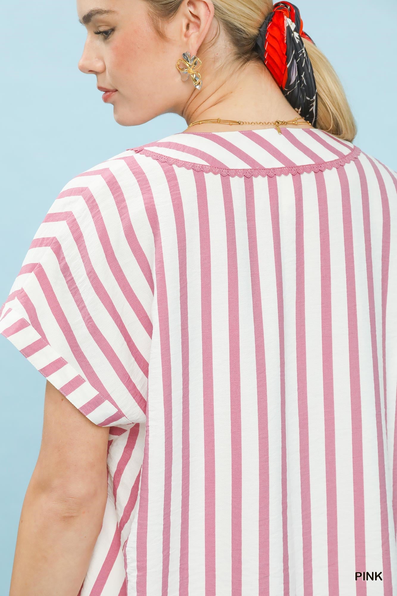 Umgee W Mixed Stripe Oversized Top PINK