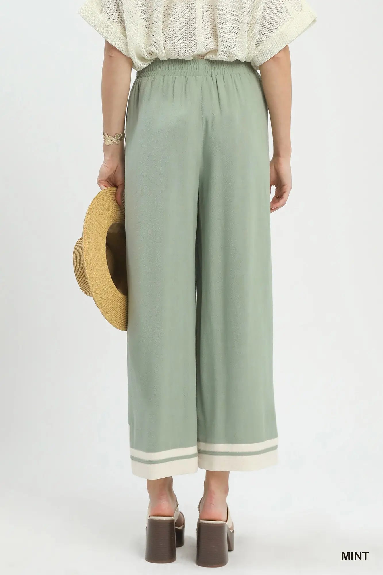 Umgee W Stripe Accent Linen Pant MINT