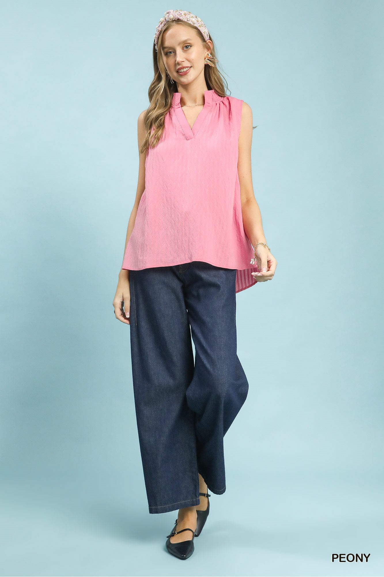 Umgee W Notch Neck Tank PEONY