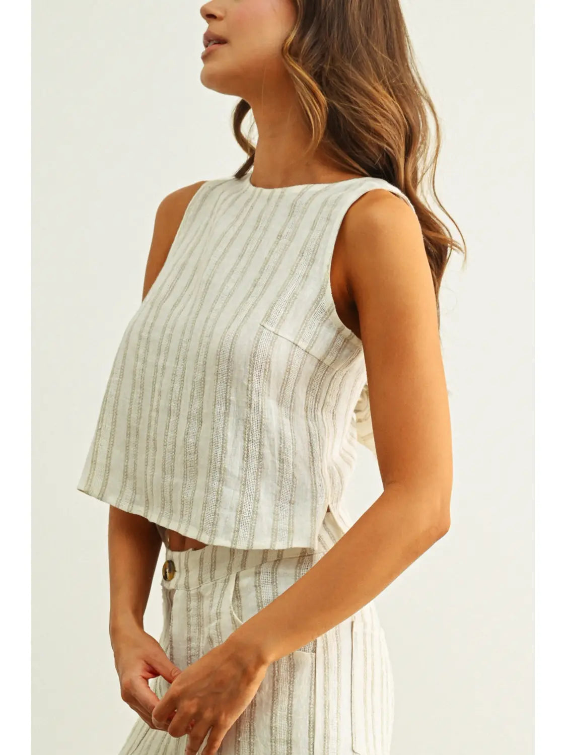 Miou Muse W Jacquard Linen Twist Back Top WHITE