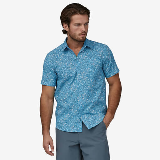 Patagonia M SS Go To Shirt BLOCK PARTY: LAGO BLUE