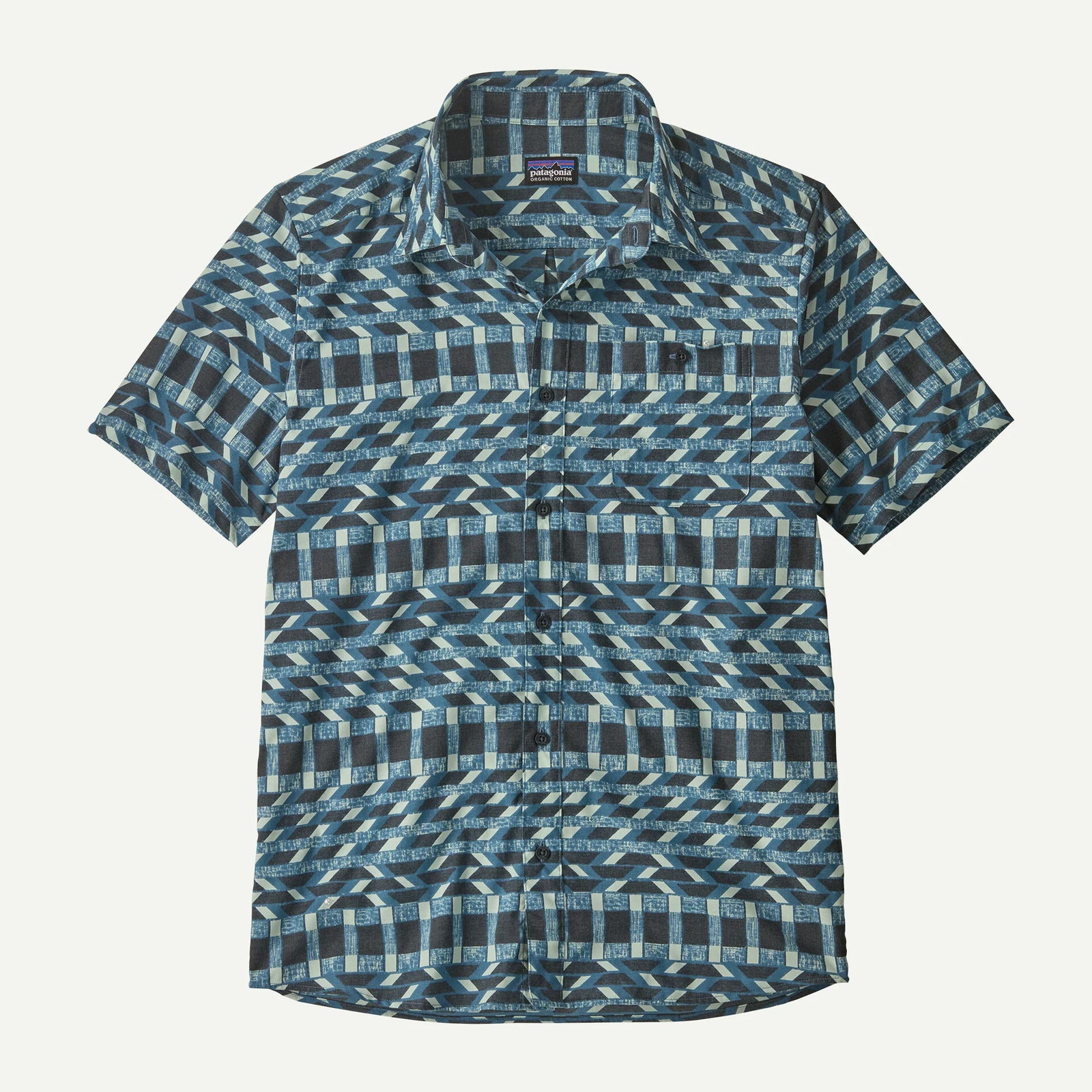 Patagonia M SS Go To Shirt CLIMBING STRIPE STILL BLUE