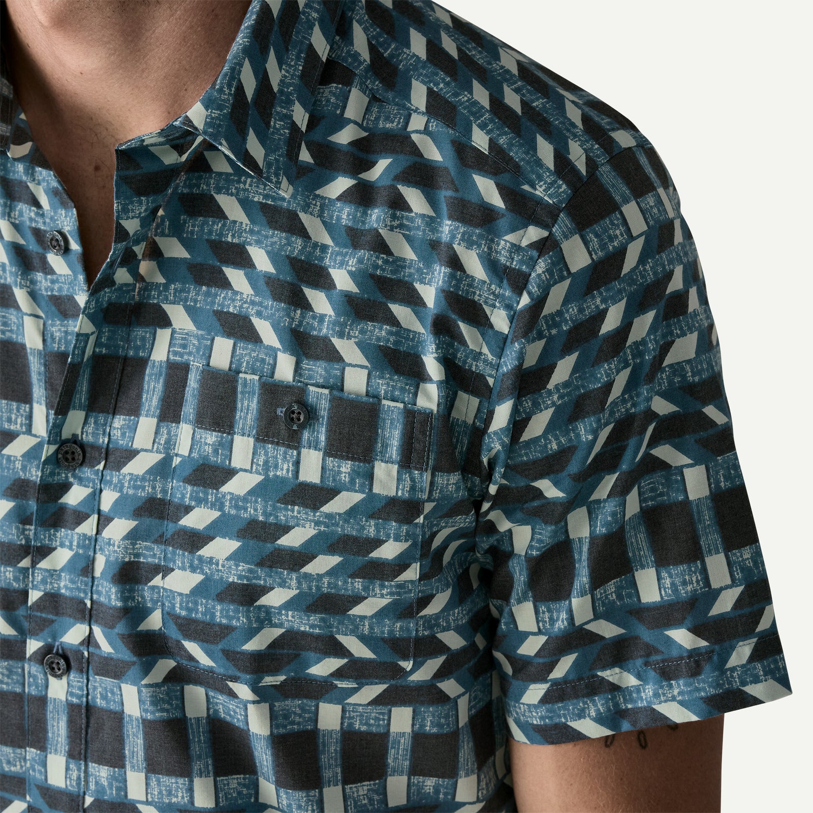 Patagonia M SS Go To Shirt CLIMBING STRIPE STILL BLUE