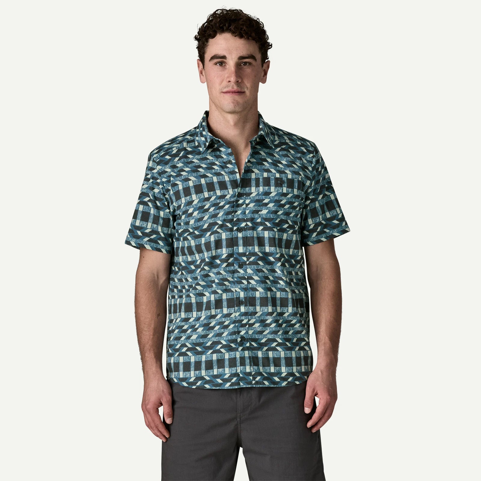 Patagonia M SS Go To Shirt CLIMBING STRIPE STILL BLUE