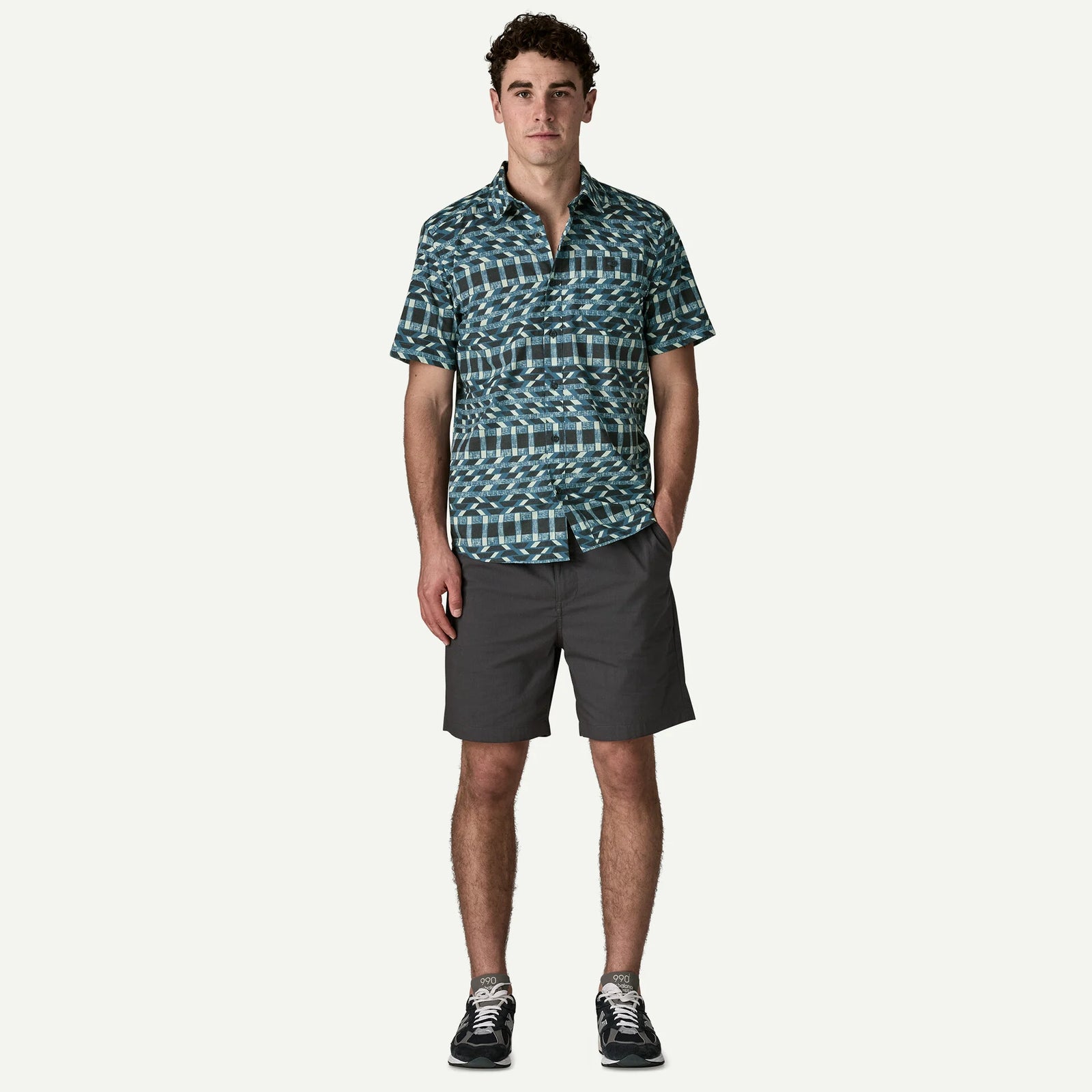 Patagonia M SS Go To Shirt CLIMBING STRIPE STILL BLUE
