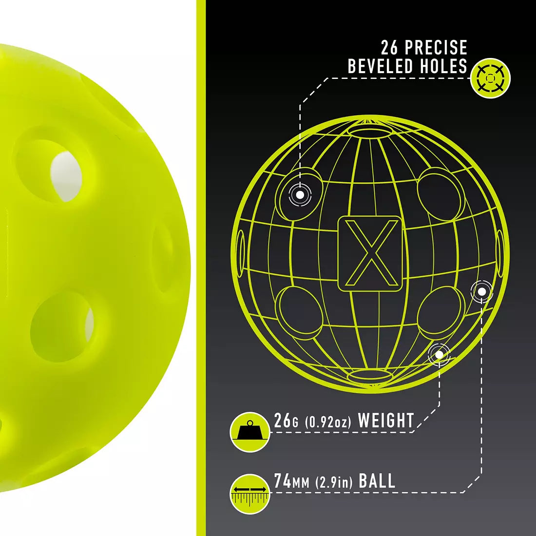 Franklin Sports X26 Outdoor Pickleballs 3 Pack OPTIC YELLOW